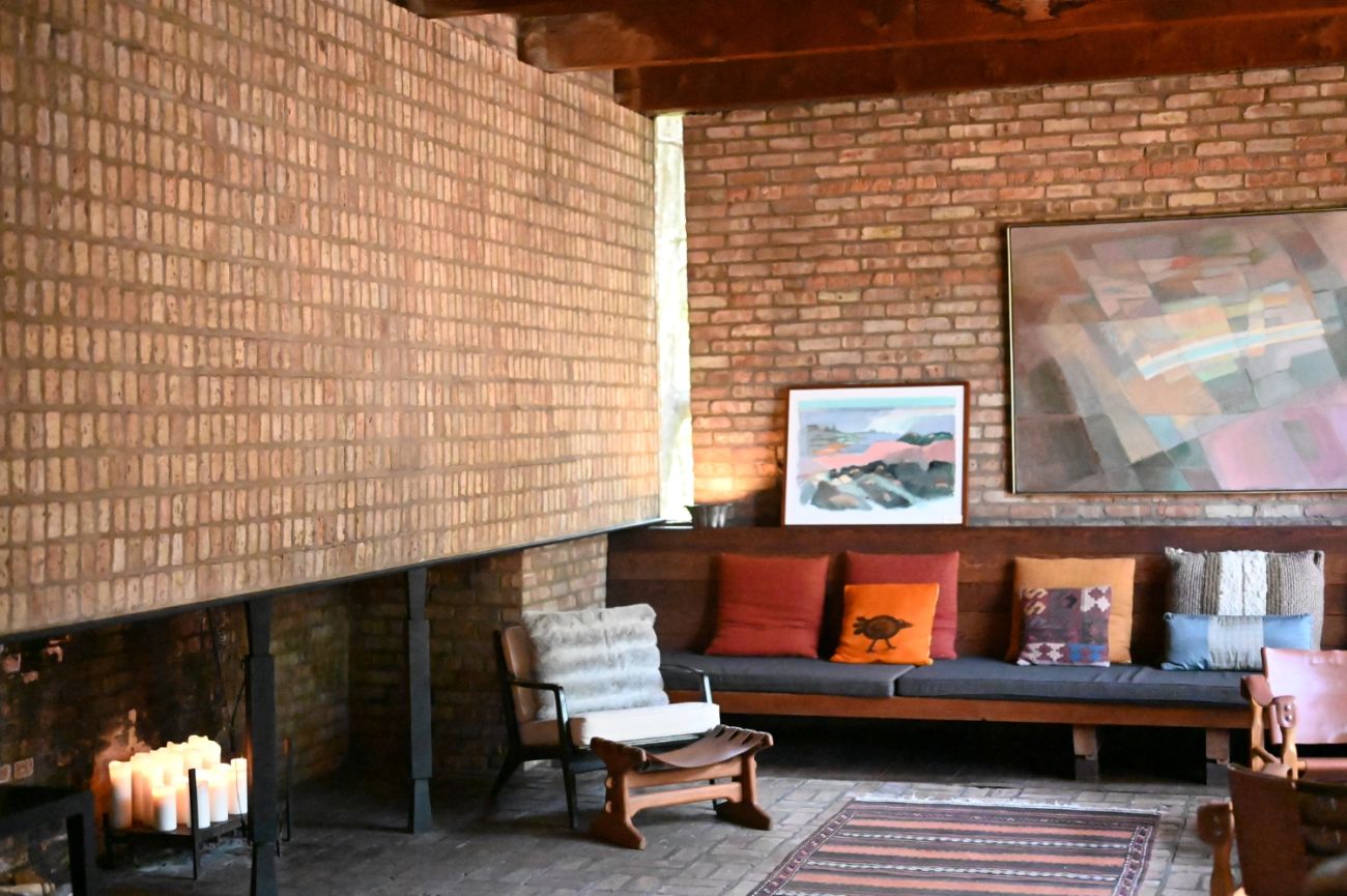 The Schweiker House main Fireplace is quintessential american modernist architecture
